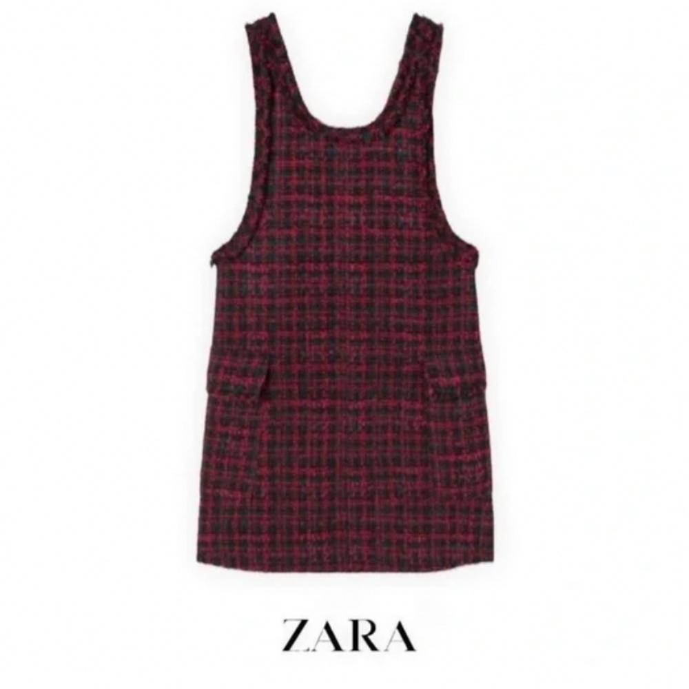 🪞 NEW zara darling textured woven tweed preppy side pockets dress 12 girl